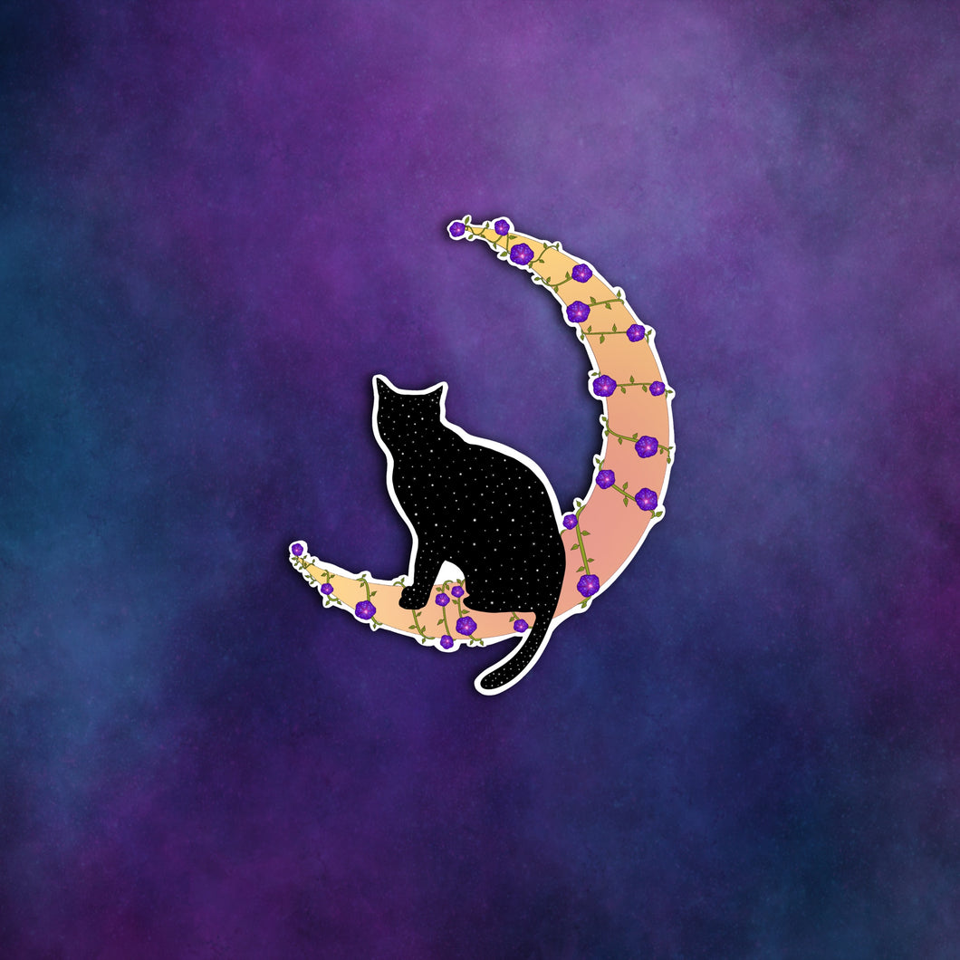 Cosmic Cat On Crescent Moon Waterproof Sticker