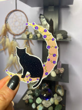 Load image into Gallery viewer, Cosmic Cat On Crescent Moon Waterproof Sticker

