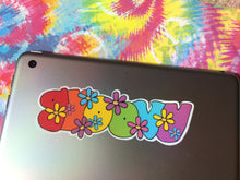 Load image into Gallery viewer, Groovy Sticker in use on a tablet hippie stickers for laptop
