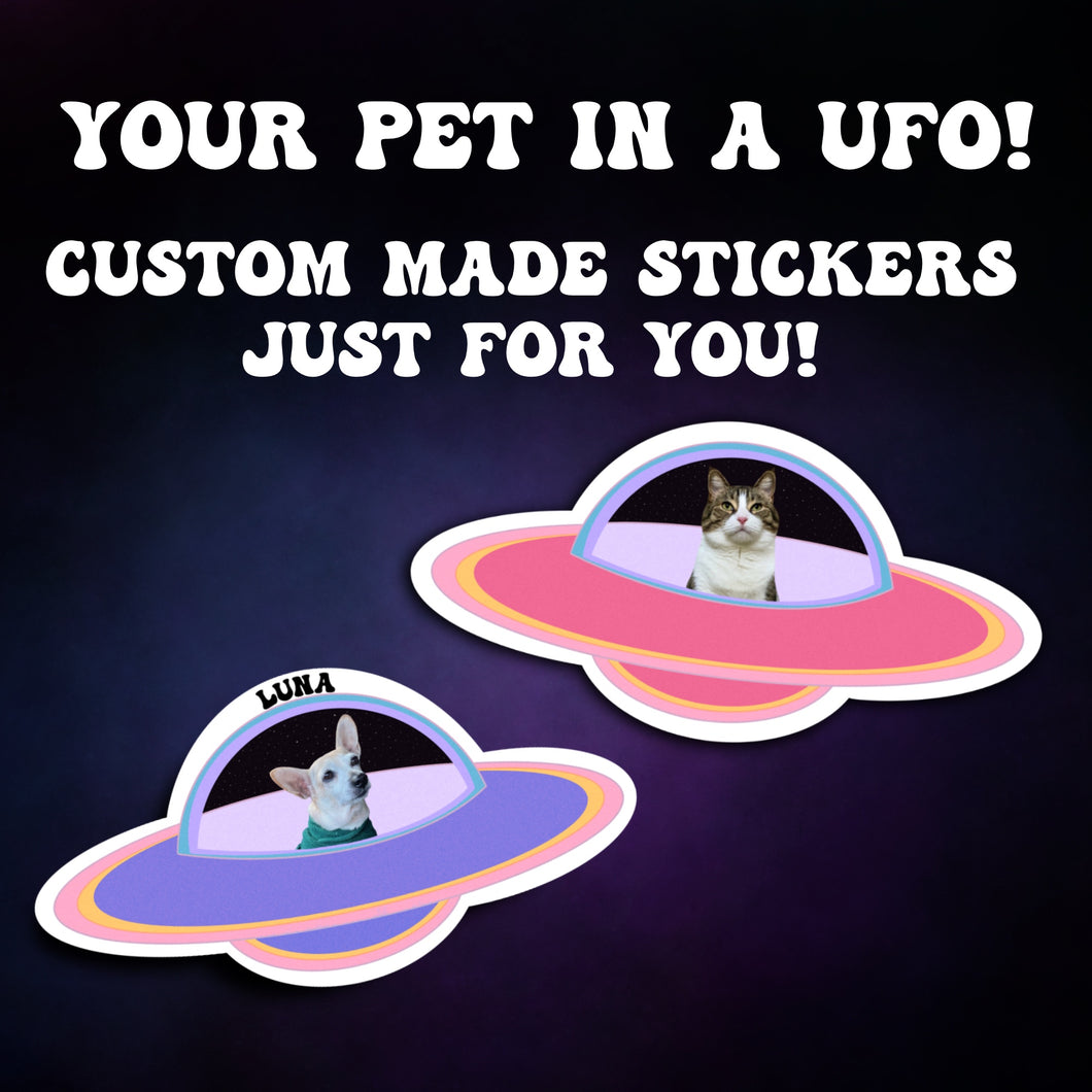 Custom Waterproof Pet Stickers In UFO| Personalized Pet Gifts