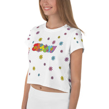 Load image into Gallery viewer, 3/4 angle groovy flower crop top

